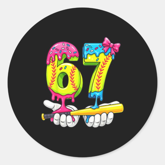 Pegatina Redonda Softball 67 Ice Cream Drip Six Seven Boys Funny Me (Anverso)