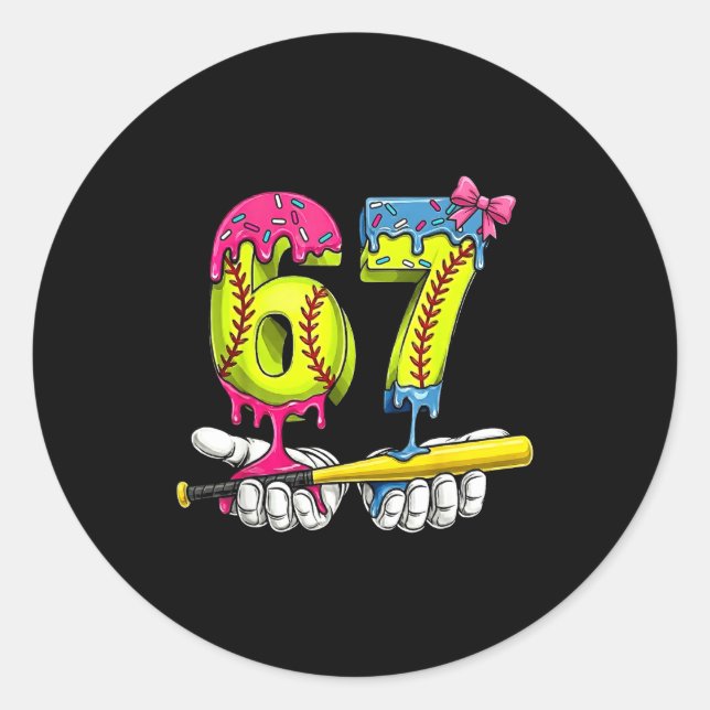 Pegatina Redonda Softball 67 Ice Cream Drip Six Seven Boys Funny Me (Anverso)