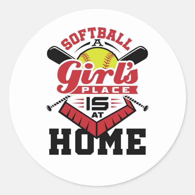 Pegatina Redonda Softball A Girl's Place Is At Home (Anverso)