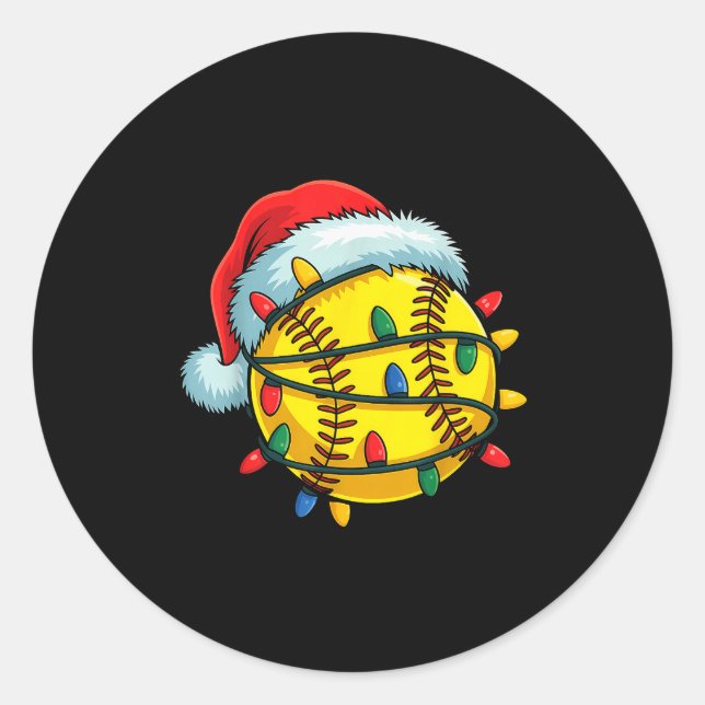 Pegatina Redonda Softball Ball Santa Hat Christmas Softball Xmas Li (Anverso)