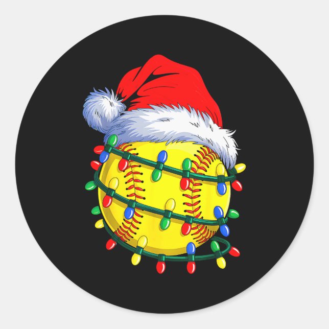 Pegatina Redonda Softball Ball Santa Hat Christmas Softball Xmas Li (Anverso)