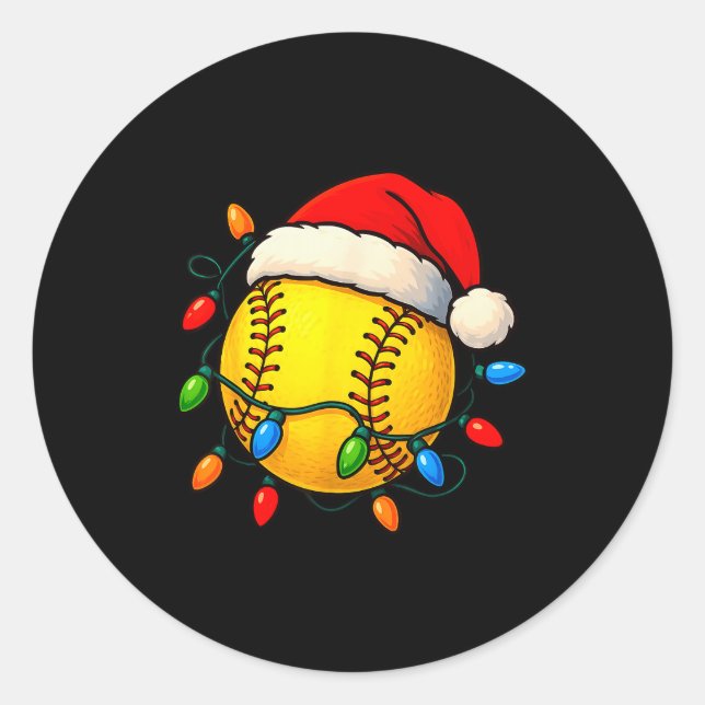 Pegatina Redonda Softball Ball Santa Hat Christmas Softball Xmas Li (Anverso)