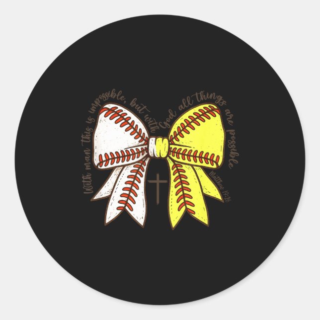 Pegatina Redonda Softball Baseball Mom Bow Christian With Man This  (Anverso)