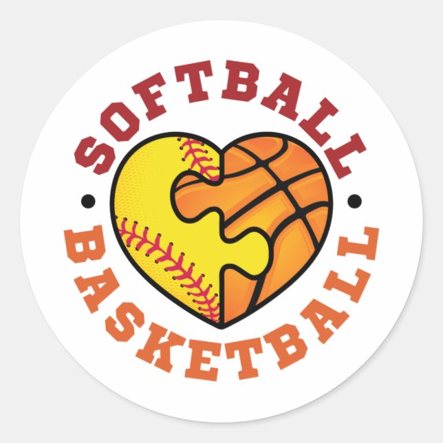 Pegatina Redonda Softball Basketball Heart (Anverso)