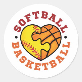 Pegatina Redonda Softball Basketball Heart