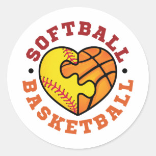 Pegatina Redonda Softball Basketball Heart
