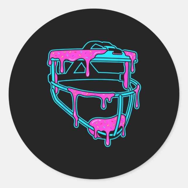 Pegatina Redonda Softball Catcher Drip Ice Cream Mask Sprinkles Gam (Anverso)