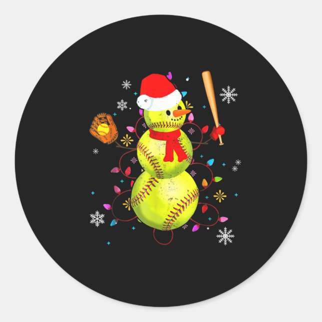 Pegatina Redonda Softball Christmas Funny Softball Snowman Xmas  (Anverso)