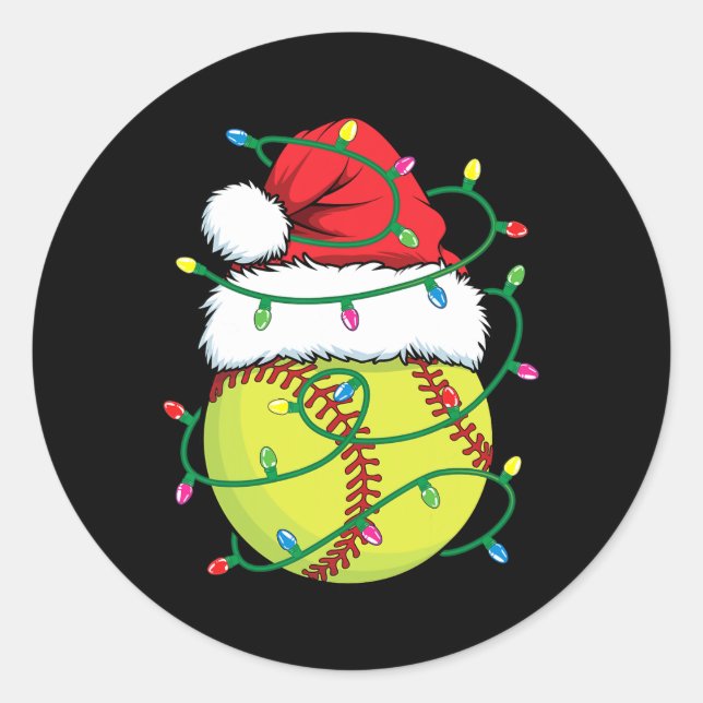 Pegatina Redonda Softball Con Hombres De Santa Sombreros Niños Navi (Anverso)