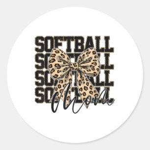 Pegatina Redonda Softball Coquette Bow Softball Mom Game Day Softba