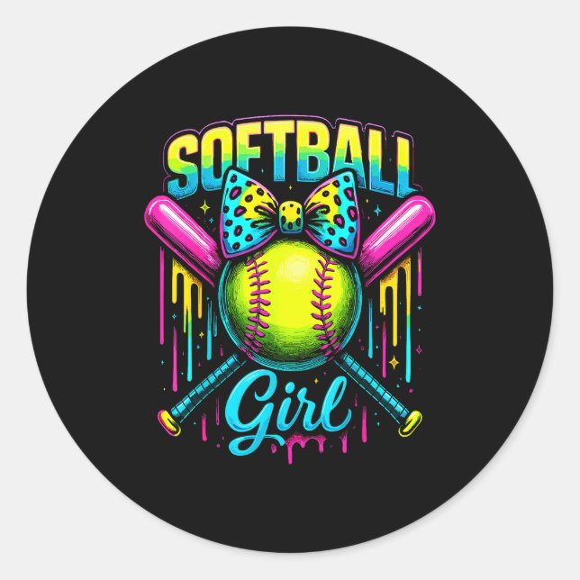 Pegatina Redonda Softball Girl Drip Funny Softball Player  (Anverso)