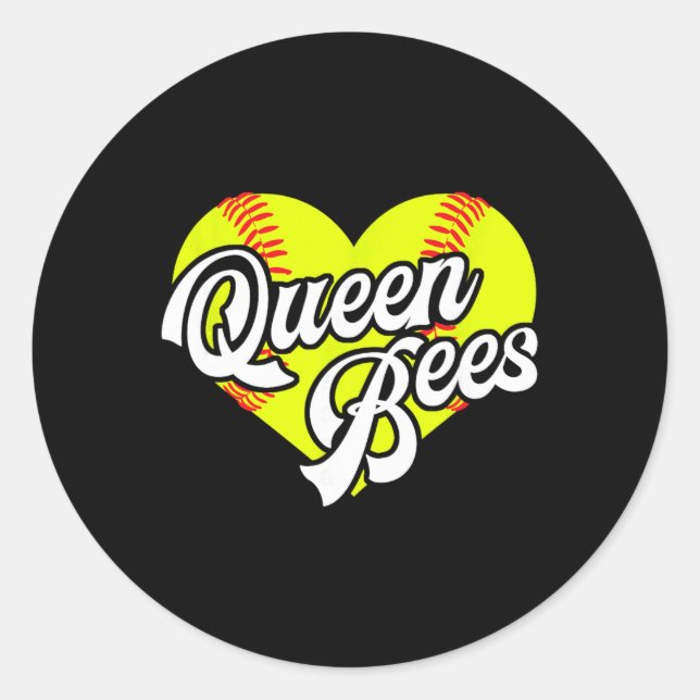 Pegatina Redonda Softball Heart Queen Bees Team T-ball League Girls (Anverso)