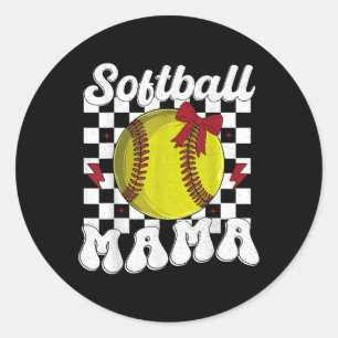 Pegatina Redonda Softball Mama Coquette Bow Softball Mom Moda