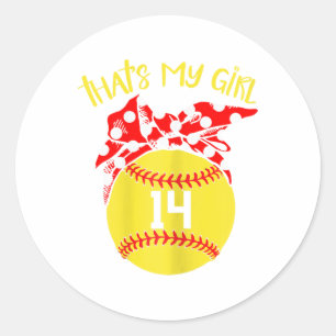Pegatina Redonda Softball Moño Desordenado Esa Es Mi Chica #14 Mamá