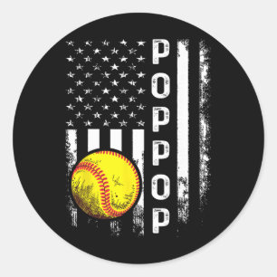 Pegatina Redonda Softball Poppop Bandera de América Hombres Mujeres