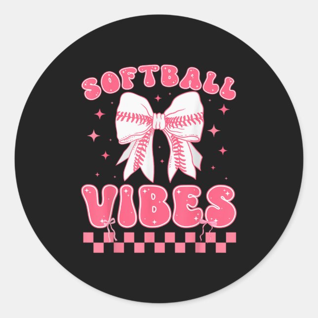 Pegatina Redonda Softball Vibes Softball Couqette Groovy Softball G (Anverso)