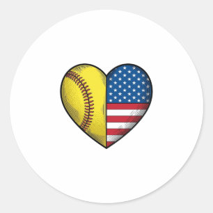Pegatina Redonda Softbol bandera de EE. UU. corazón diseño vectoria