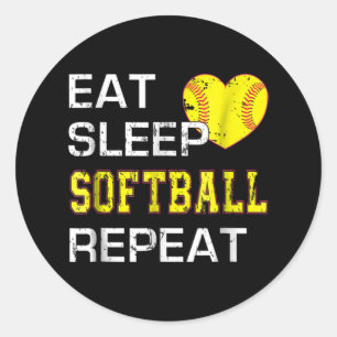 Pegatina Redonda Softbol Comer Sleep Sofball Repetir
