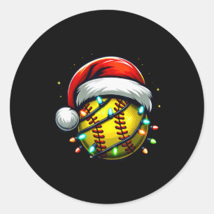 Pegatina Redonda Softbol de Navidad Xmas Santa Amante del Softbol C