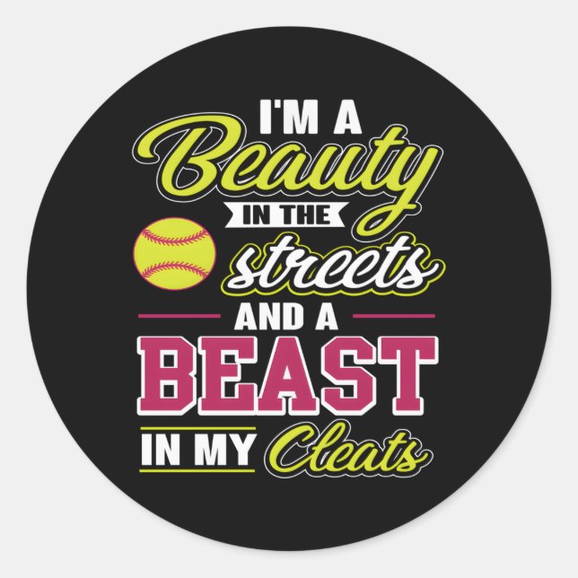 Pegatina Redonda Softbol Para Jugadores De Softbol (Anverso)