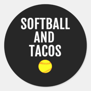 Pegatina Redonda Softbol - Softbol Y Tacos Camiseta Divertida De So