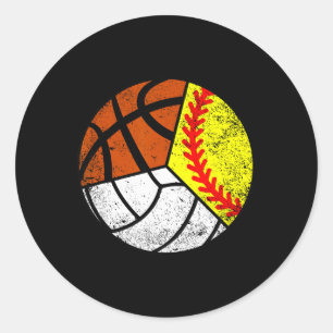 Pegatina Redonda Softbol Voleibol Baloncesto Jugador Bola Divertida