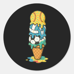 Pegatina Redonda Softbol Voleibol Fútbol Goteo de Helado Verano G