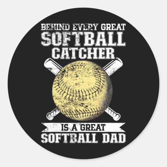 Pegatina Redonda Softll Catcher Dad Pitcher Fastpitch Coach Fathers (Anverso)