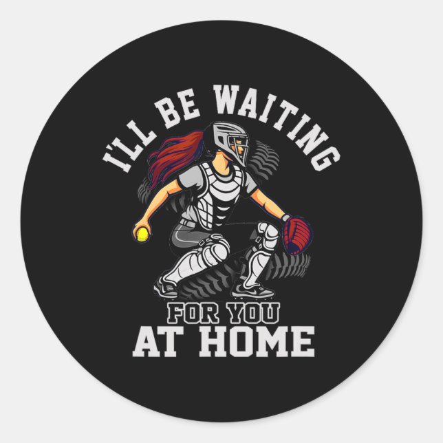 Pegatina Redonda Softll Catcher Waiting At Home Funny Sports Design (Anverso)