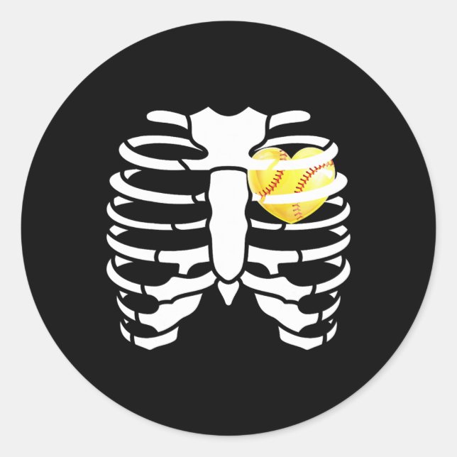 Pegatina Redonda Softll Heart Inside Ribs Skeleton Halloween Costum (Anverso)