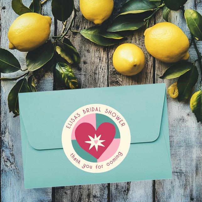 Pegatina Redonda Soiree Bridal Shower Moderna PERSONALIZADO Cute (Seaside Soiree Bridal Shower Modern Cute HEART CUSTOM Classic Round Sticker
)