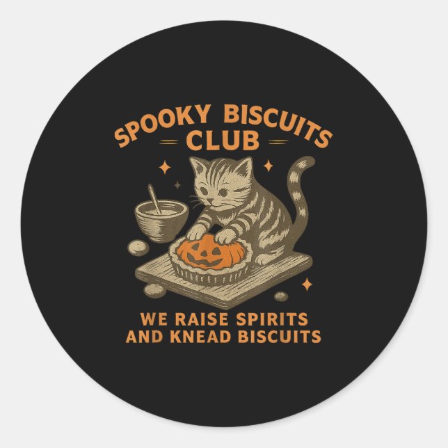 Pegatina Redonda Soky Biscuits Club Cat, Funny Cat Ghost Halloween  (Anverso)