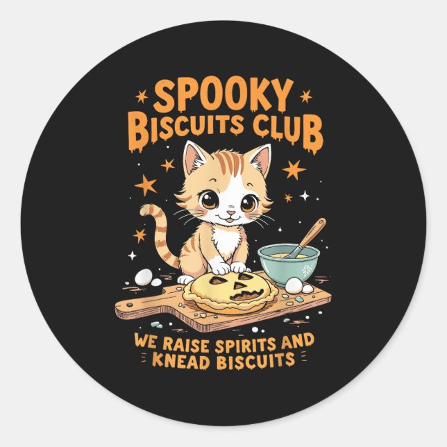 Pegatina Redonda Soky Biscuits Club Cat Funny Halloween (Anverso)