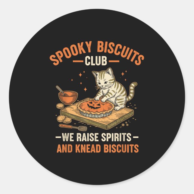 Pegatina Redonda Soky Biscuits Club Funny Halloween Cat Baking (Anverso)