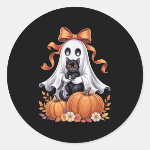 Pegatina Redonda Soky Ghost Holding Black Cat Groovy Floral Hallowe