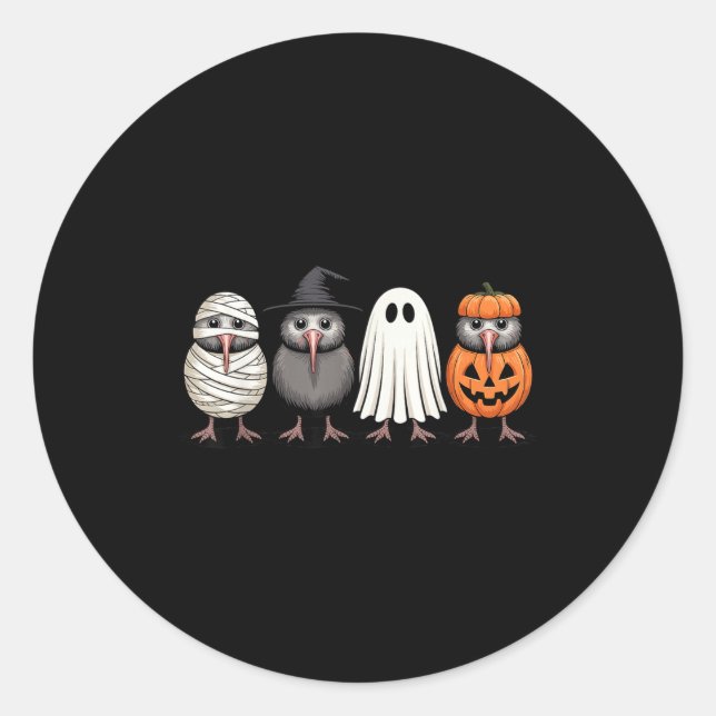 Pegatina Redonda Soky Ghost Kiwi Bird Pumpkin Halloween Skeleton  (Anverso)
