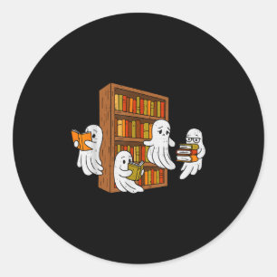 Pegatina Redonda Soky Ghost leyendo libros biblioteca Halloween