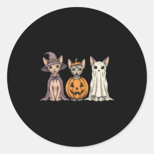 Pegatina Redonda Soky Ghost Sphynx Cat Lover Pumpkin Halloween Larg