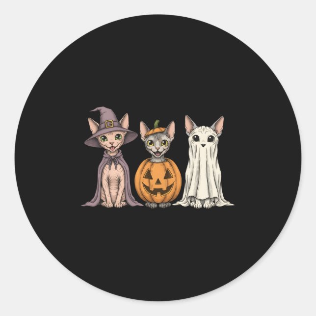 Pegatina Redonda Soky Ghost Sphynx Cat Lover Pumpkin Halloween Larg (Anverso)