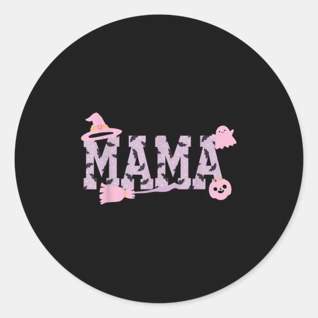 Pegatina Redonda Soky Halloween Mama Varsity Mom Pastel Nk Pumpkin (Anverso)