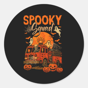 Pegatina Redonda Soky Halloween Squad Skeleton Driing Firetruck Ho