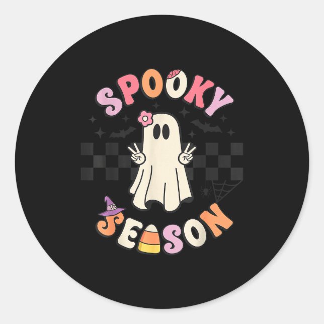 Pegatina Redonda Soky Season Retro Happy Halloween Ghost Women Todd (Anverso)