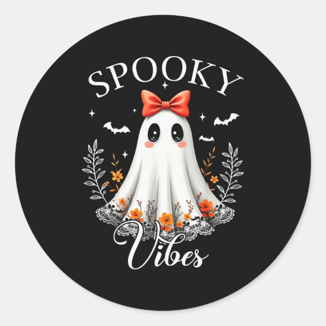 Pegatina Redonda Soky Vibes Ghost Retro Groovy Halloween Women Girl (Anverso)