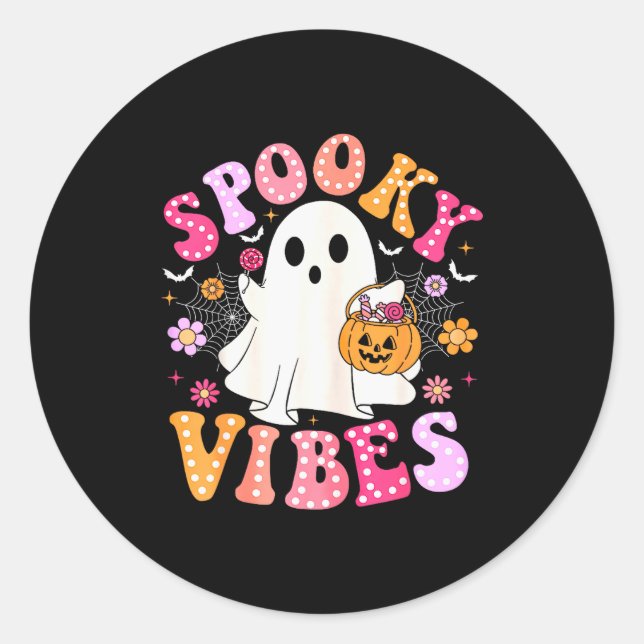 Pegatina Redonda Soky Vibes Ghost Retro Groovy Halloween Women Girl (Anverso)