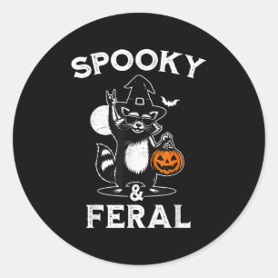Pegatina Redonda Soky Y Feral Halloween Raccoon Funny