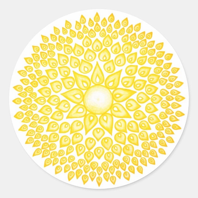 Pegatina Redonda Sol amarillo brillante Mandala (Anverso)