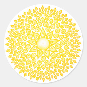 Pegatina Redonda Sol amarillo brillante Mandala