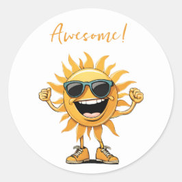 Pegatina Redonda Sol asombroso-sonriente con gafas de sol