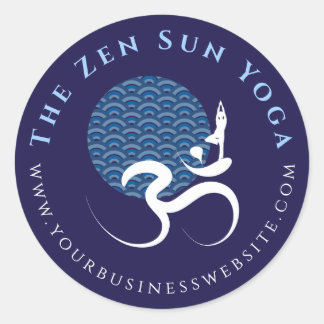 Pegatina Redonda Sol azul asiático Yoga Zen moderno caligrafía Om A