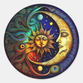 Pegatina Redonda Sol celeste y luna